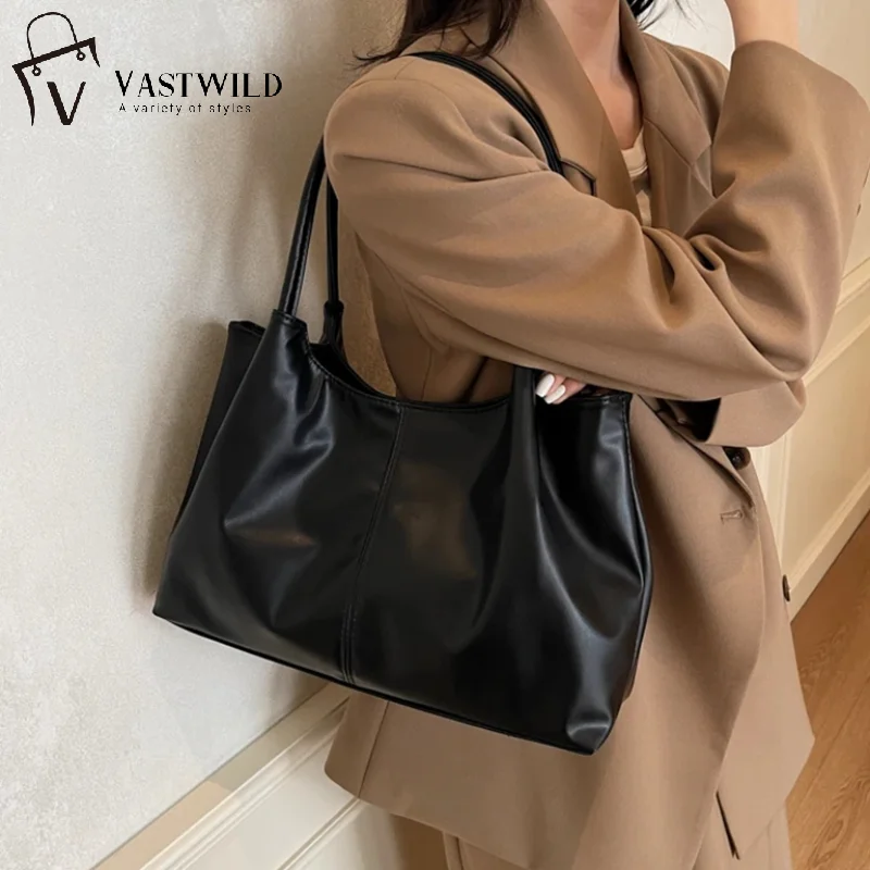 

Simple White Shoulder Bag Women's PU Leather Soft Underarm Tote Bag School Large Capacity Bag Full Student Shopping Handbag