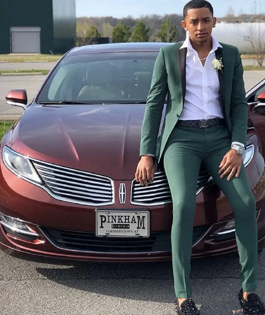 Men Suit Slim Fit Two Pieces Groomsmen Wedding Tuxedos For Men Peaked Lapel One Button Formal Prom Suit (Jacket+Pants)