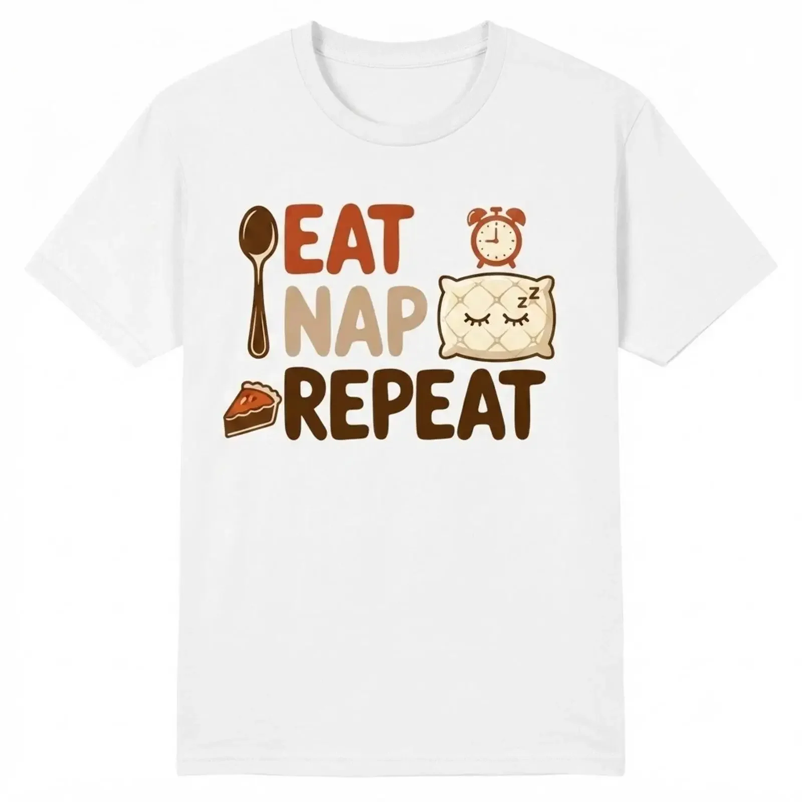 Eat Nap Repeat Spoon Pie Alarm Clock Lazy Day Sarcastic T shirt For  vintage Washed Stretched fashion Soft