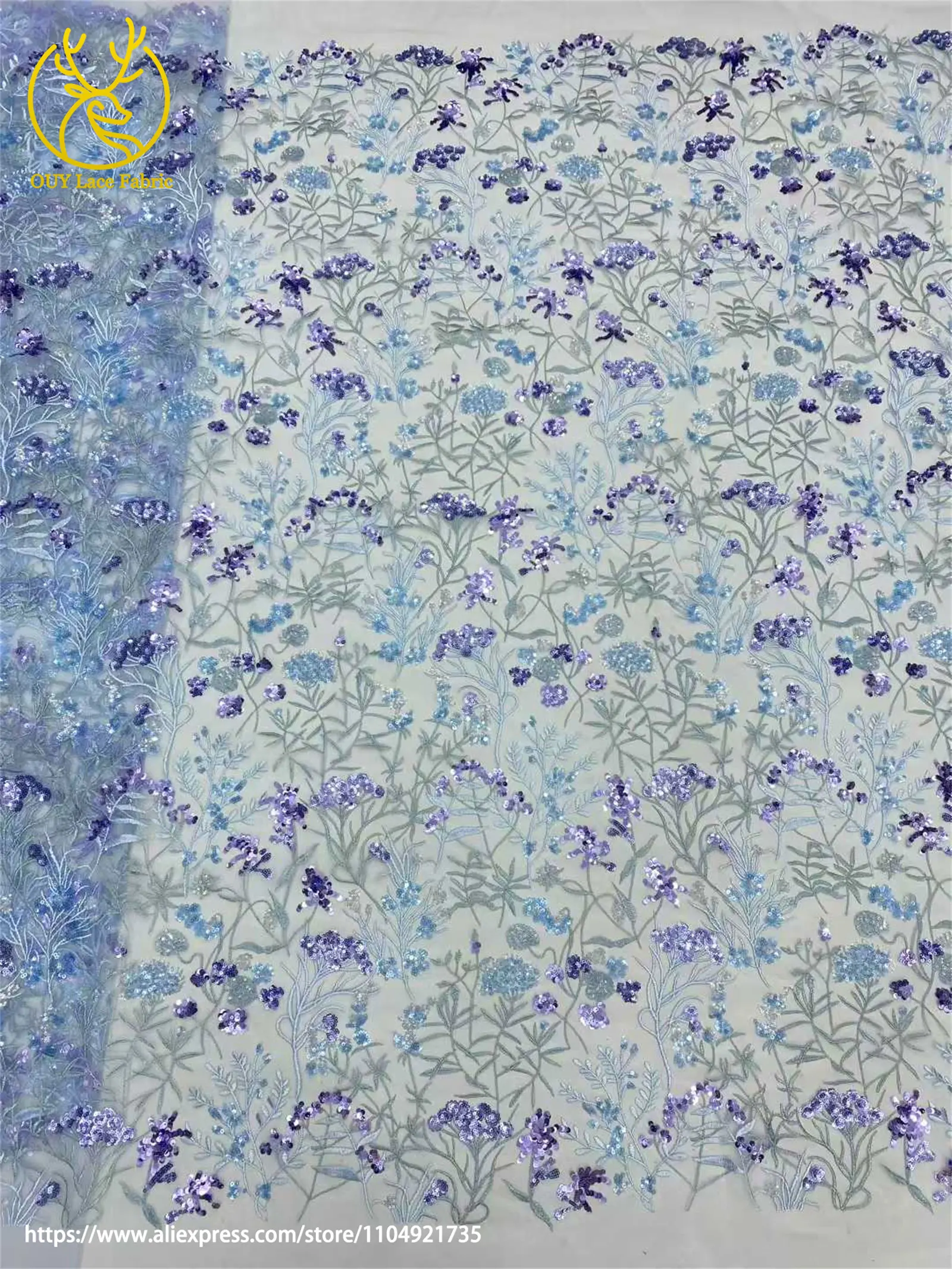2026 Afrikanischer bestickter Tüll-Spitzenstoff, 5 Yards, hochwertiger nigerianischer Pailletten-Spitzenstoff für Damen-Abendkleider – Detail 18