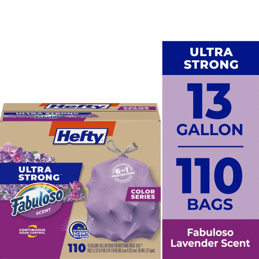 

Ultra Strong 13 Gallon Trash Bags Tall Kitchen Trash Bags Purple Fabuloso Scent 110 Bags
