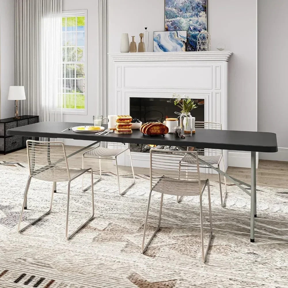 

v v 8FT Folding Tables Heavy Duty Folding Table With Carrying Handle Black, Picnic Camping Outdoor Tables