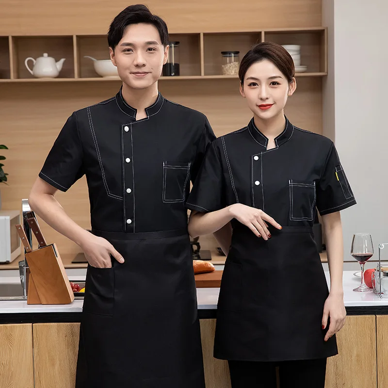 Chef Overalls Breathable Short Sleeve Men's Spring and Summer Hotel Catering Cake Baking Restaurant Kitchen Restaurant Workwear