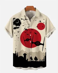 Space War Space Ship and Warrior Red Sunshine short-sleeved shirts comfortable and fashionable men's shirt large size XS-6XL