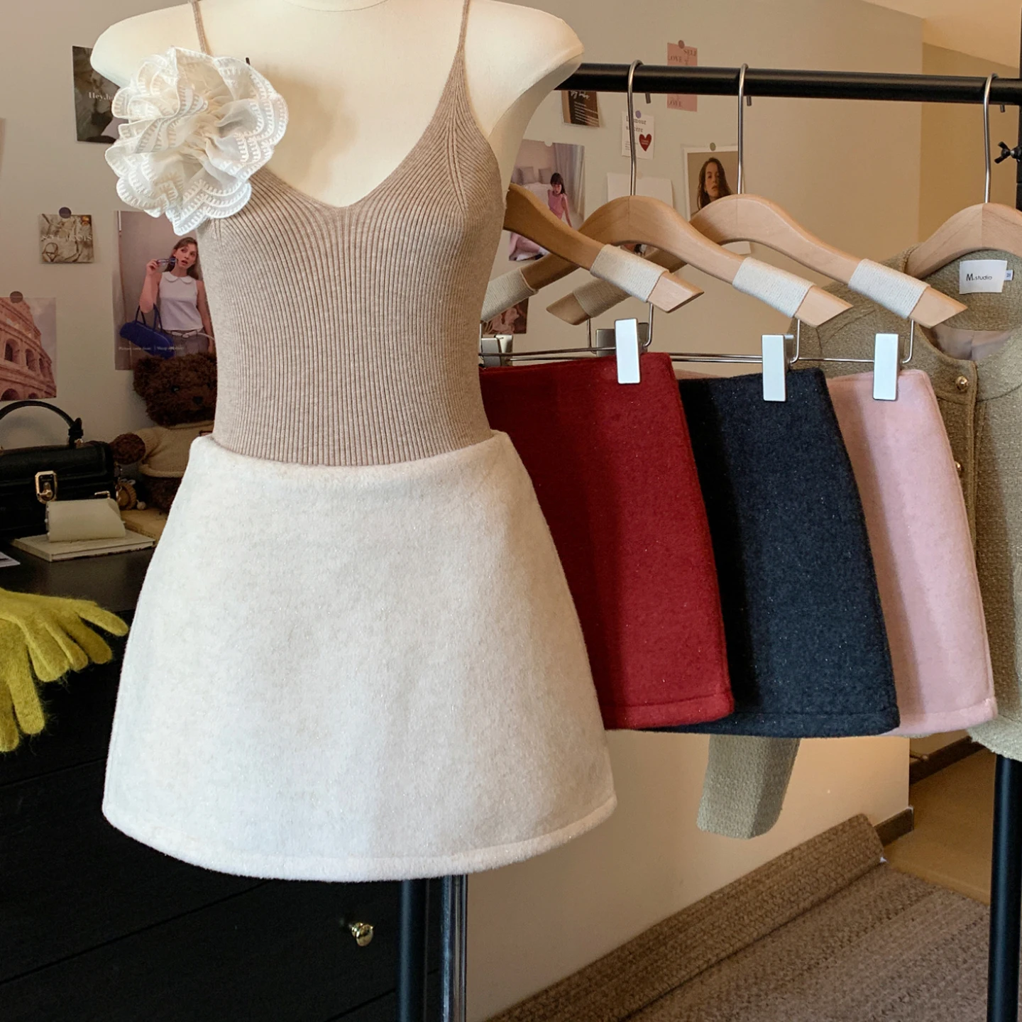 Hohe Taille Tweed Rock frauen Einfache Wrap um Rock Herbst Winter Neue Sle Pendeln Koreanische Sle Polyester Faser