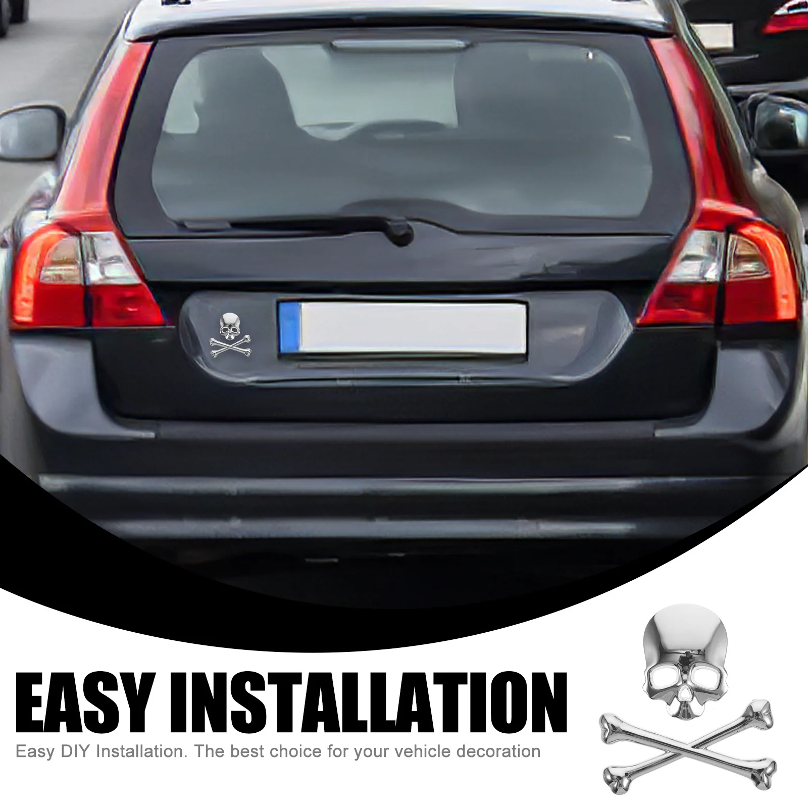 

New 3D Skull Metal Car Sticker Label Badge Decal Auto Motorcycle Truck Suv Boat Atv Decoration Silver
