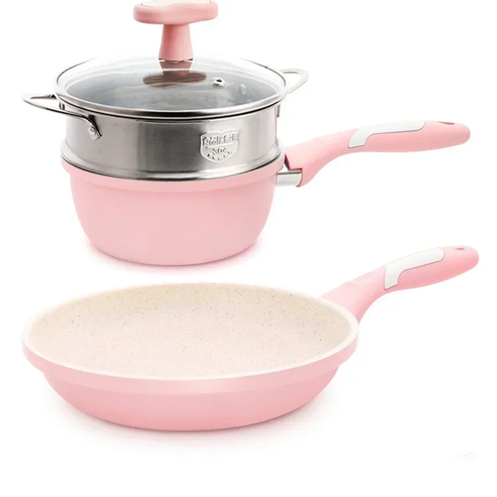 

Maifan Stone Kitchen Soup Non-Stick Frying Pan Set Pot Milk Pan with Handle Lid Pot Cookware Set Cooking Utensils for Kitchen
