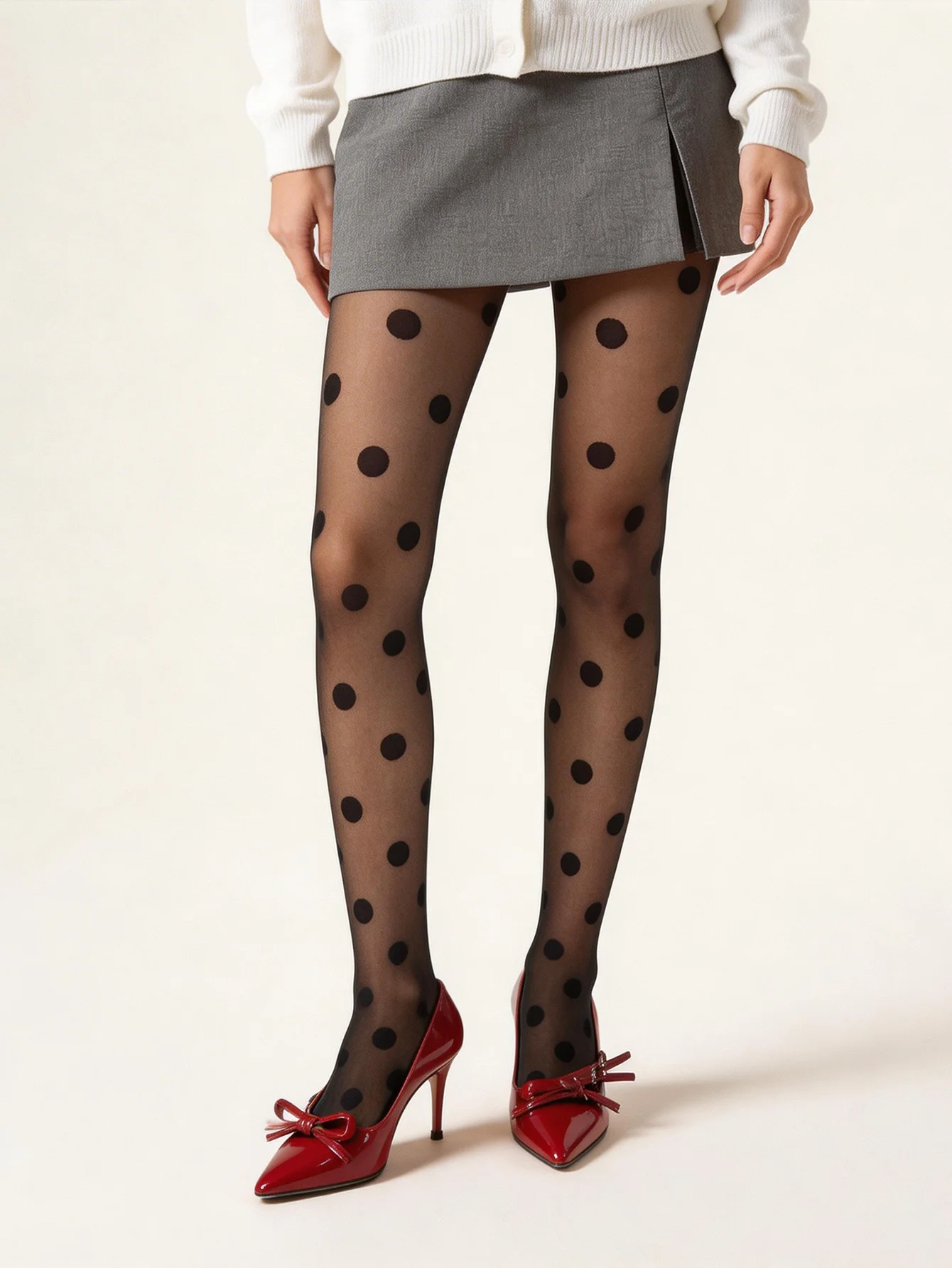 Sheer Black Big Polka Dot Tights, Thin Large Dot See‑through Pantyhose, High Elastic Retro Slim Hosiery For Office Dating Daily