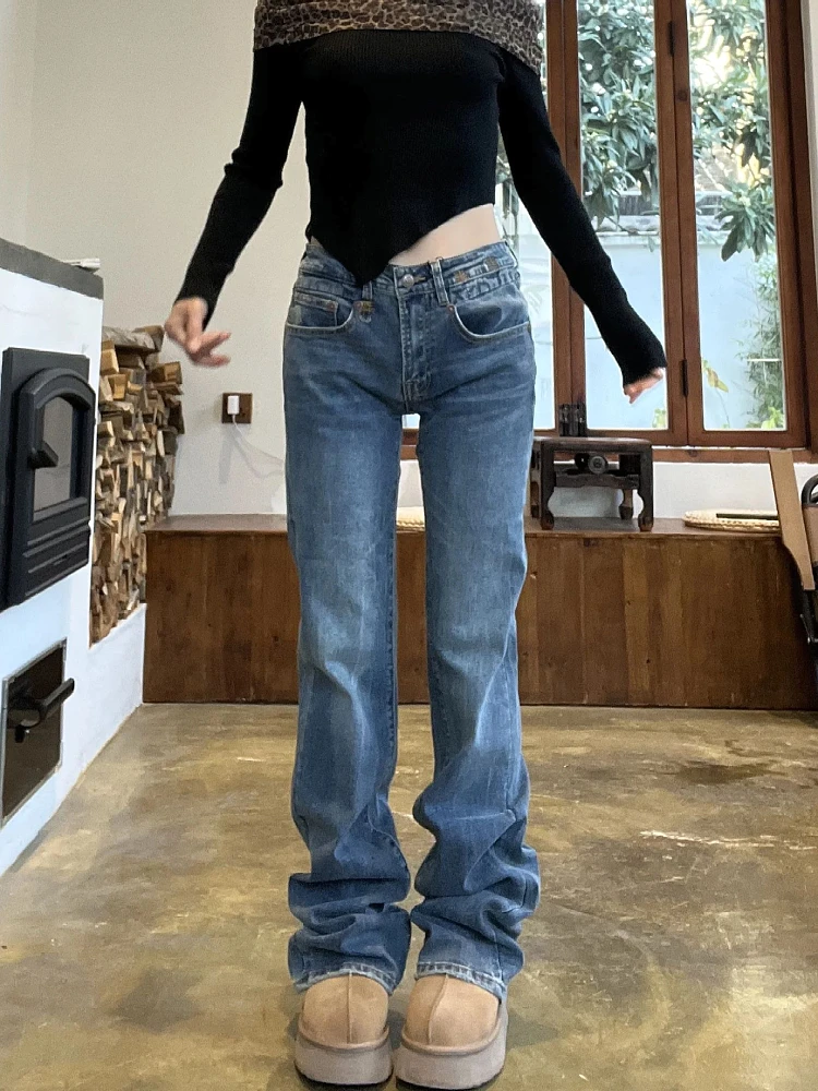 

Женские джинсы больших размеров в американском ретро-стиле, с вышивкой, прямого кроя, с эффектом потертости, новинка 2025 года, утягивающие, длинные брюки с высокой талией