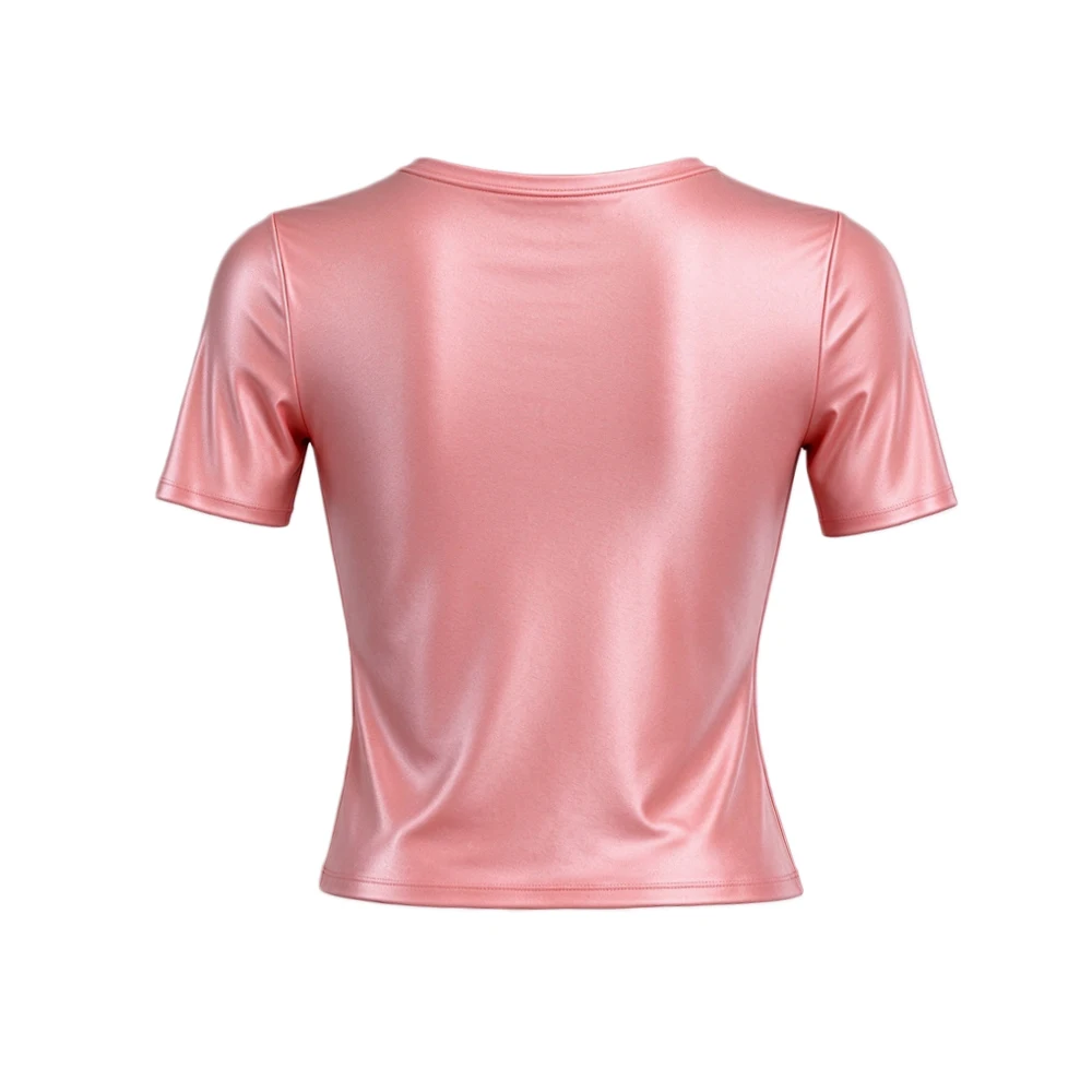 XClocKNYoung Satin Glossy Short Sleeve Crop Top Shiny Oil Finish Round Neck Versatile Sports Yoga Swim Base Undershirt