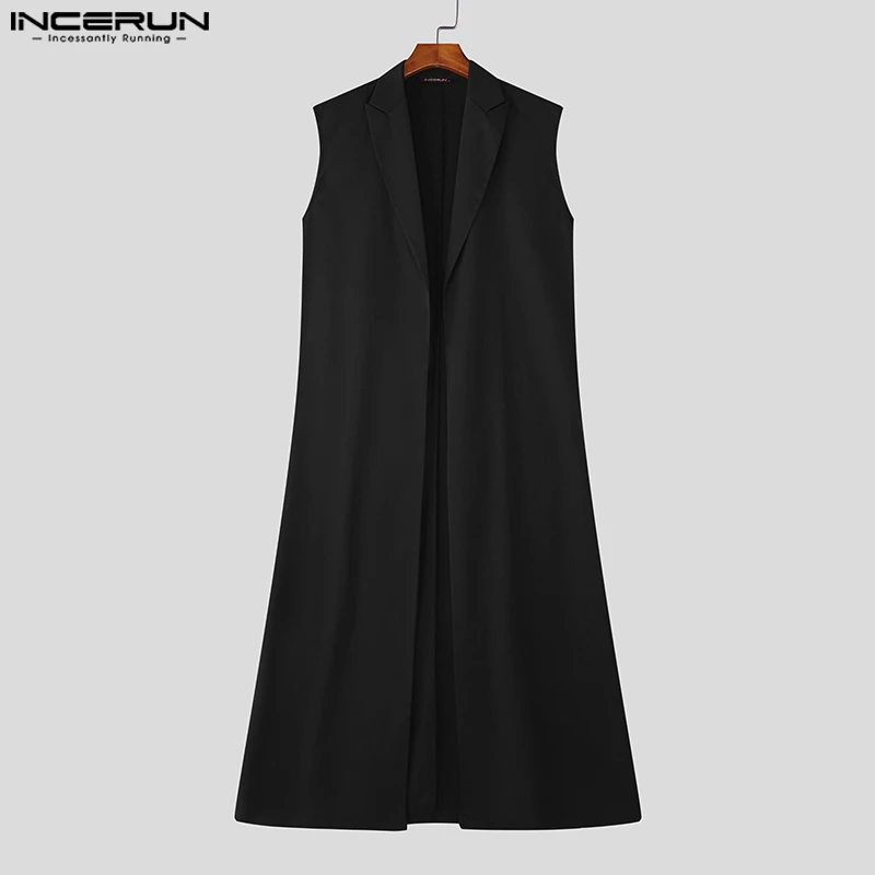 

INCERUN Men Long Style Vests Solid Color Lapel Sleeveless Casual Male Waistcoats Streetwear 2025 Autumn Fashion Outerwear Men