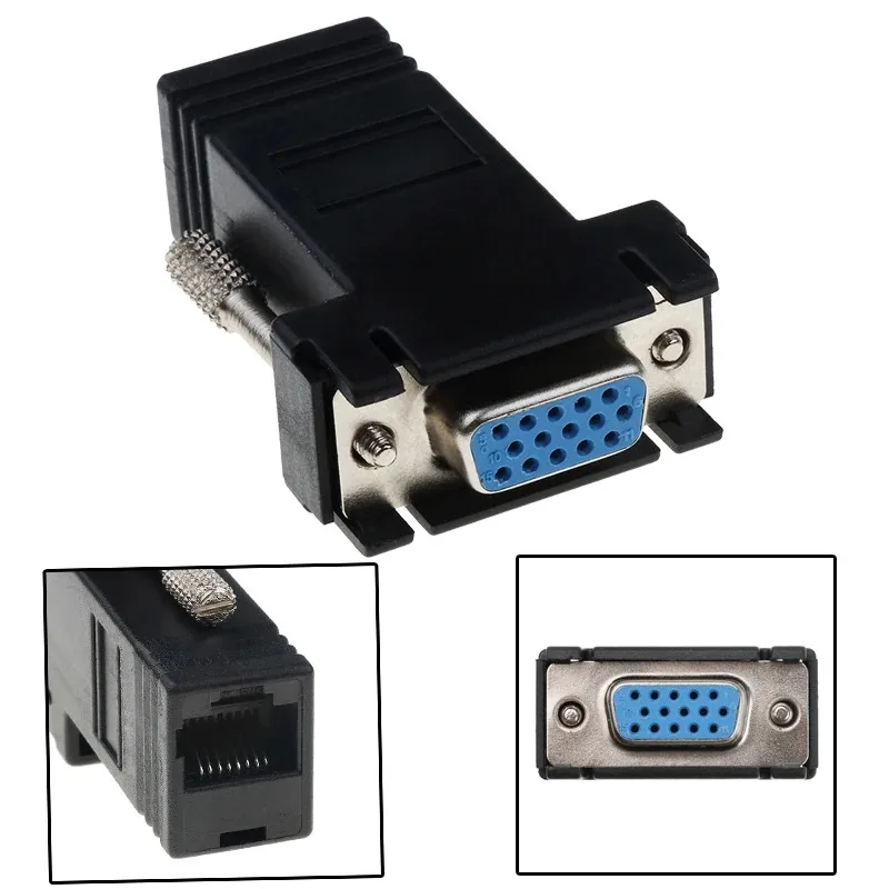 شبكة إيثرنت مهائي كابلات VGA محول أنثى إلى RJ45 موصل سالب بطاقة VGA RGB HDB موسع إلى LAN CAT5 CAT6 RJ45