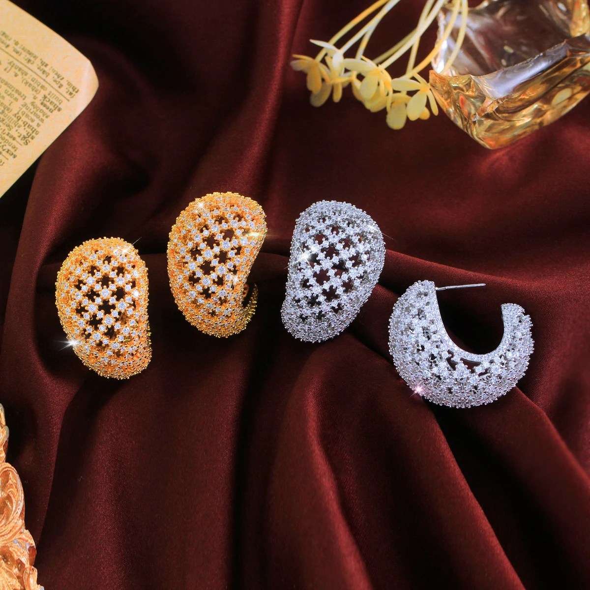 CWWZircons 2026 New Fashion Cubic Zirconia Big Bold Half Round Circle Hoop Earrings for Women Unique Wedding Party Jewelry E1218