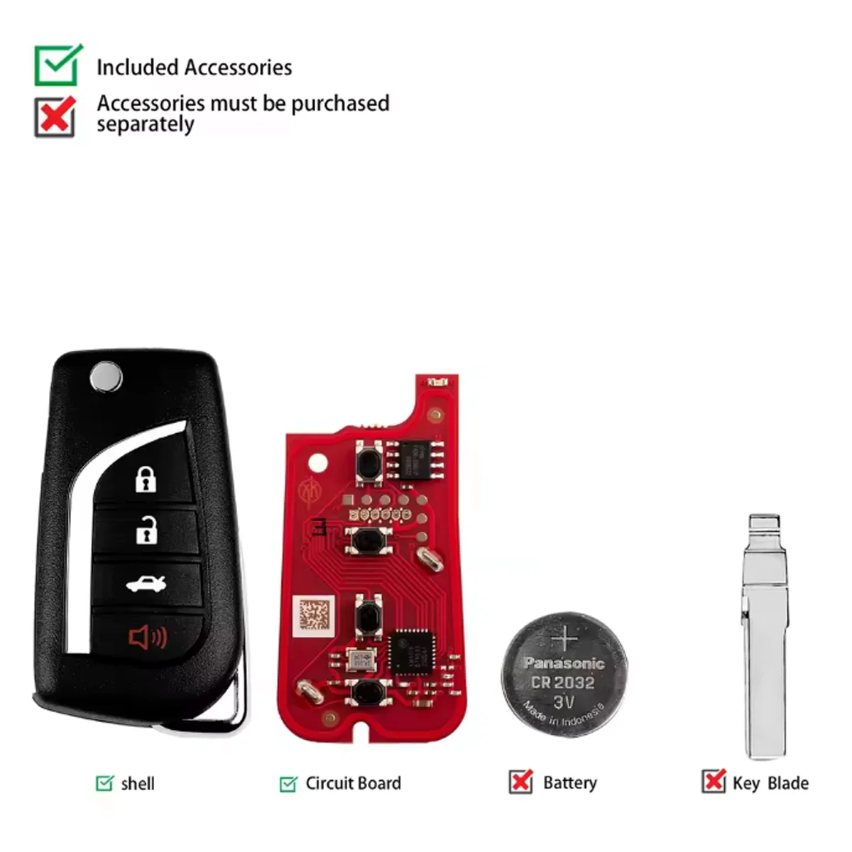 Xhorse XKTO12EN 2nd Generation Wire Remote Key V2 for Toyota Style 4 Buttons Wireless Programming