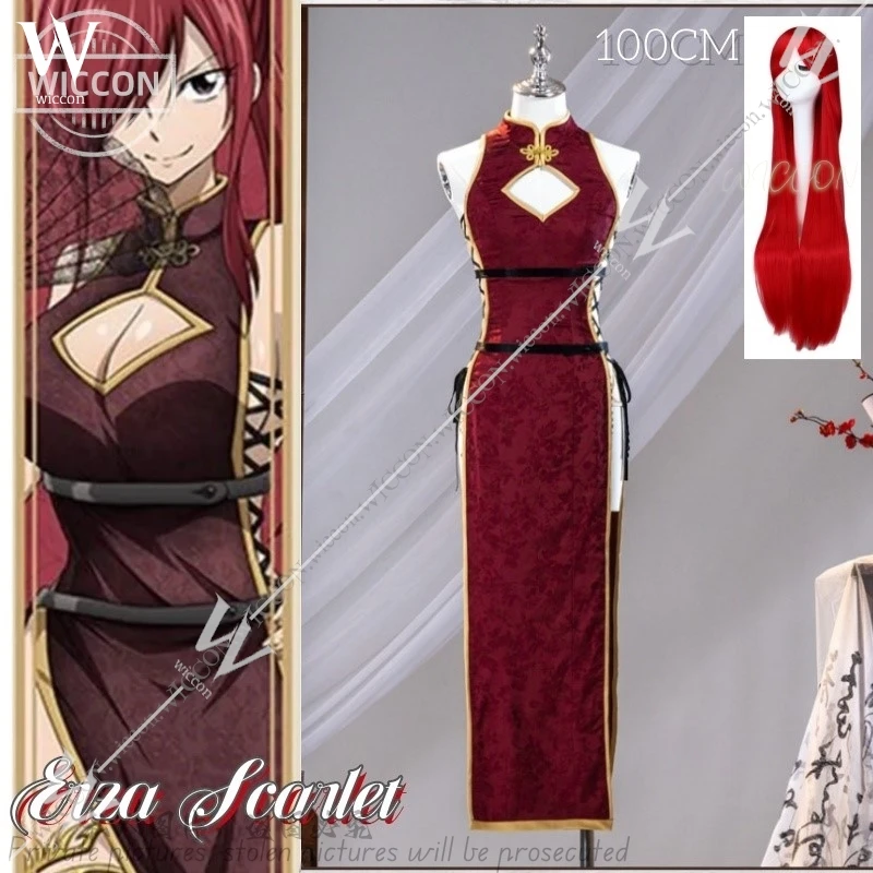 

Erza Scarlet аниме косплей костюм парик 100 см китайский стиль Cheongsam комбинезон Comic-Conesan маскировка ролевая игра Хэллоуин