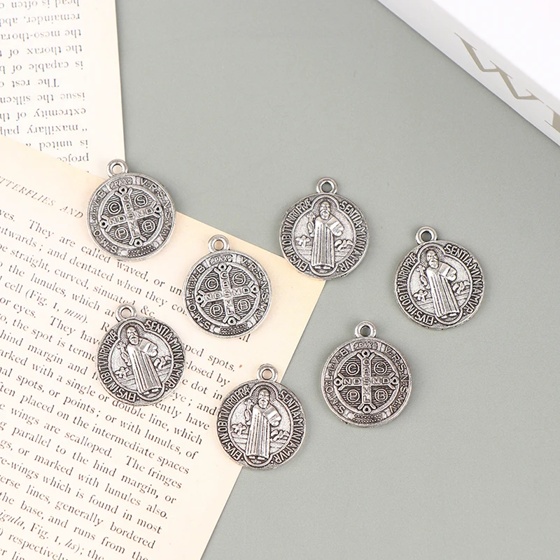 20Pcs Saint Benedict Evil Protection Medal Alloy Cross Necklace Decoration Pendant Accessories Bracelet Charms Diy Ornament