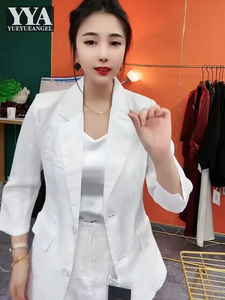 

Office Ladies Work Cotton Linen Blazer Jacket Slim Fit Single Breasted Women Business Suit Coat Casual Breathable Blazer S-4XL