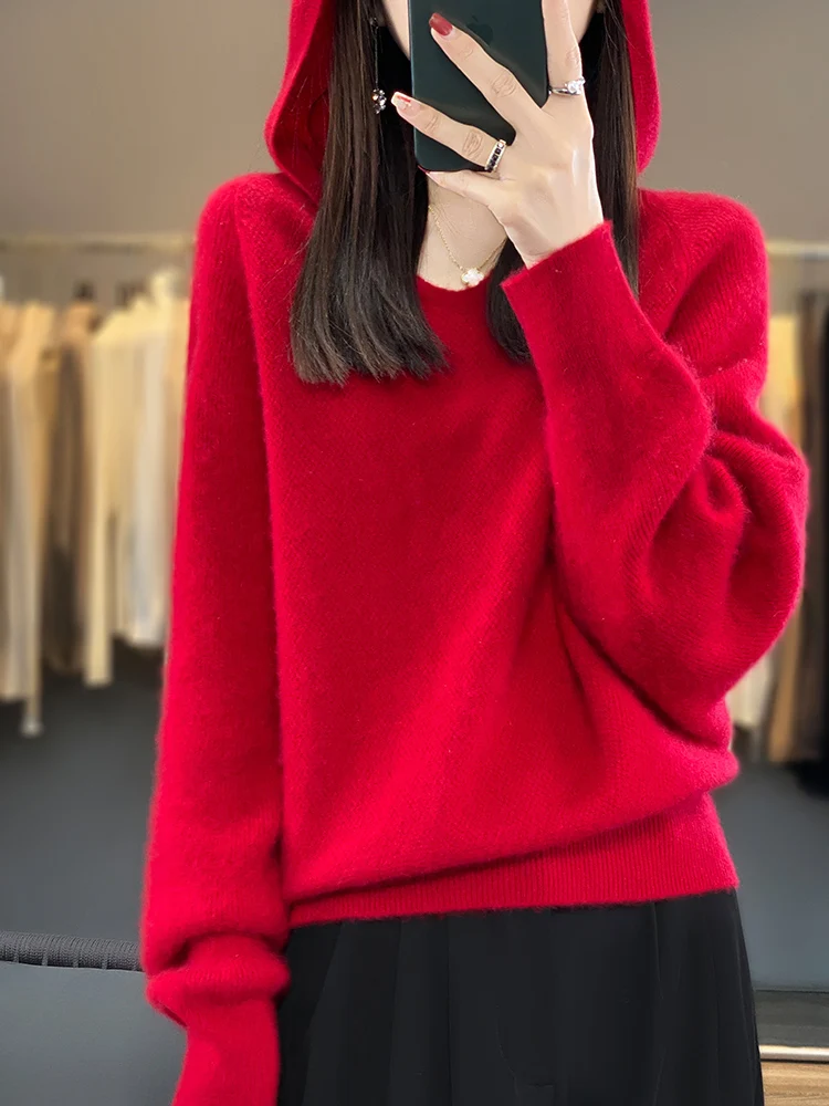 New Spring Autumn Winter 100% Merino Wool Sweater Women Solid Pullover Hoodies Sweater Casual Batwing Sleeve Knitwear Tops