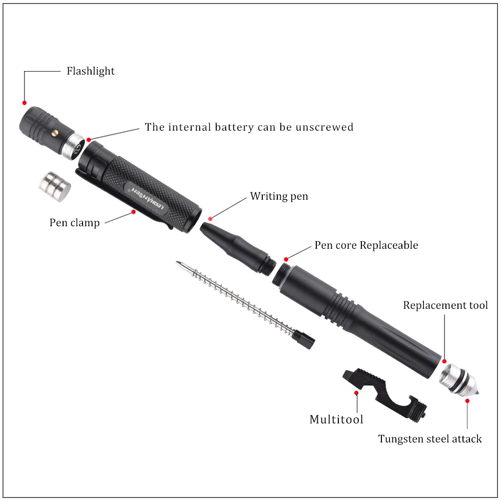 LED Light Tactical Pen Tungsten Steel Glass Breaker Outdoor Self Defense Tactical Survival Pens Tool Caliper Whistle Pen