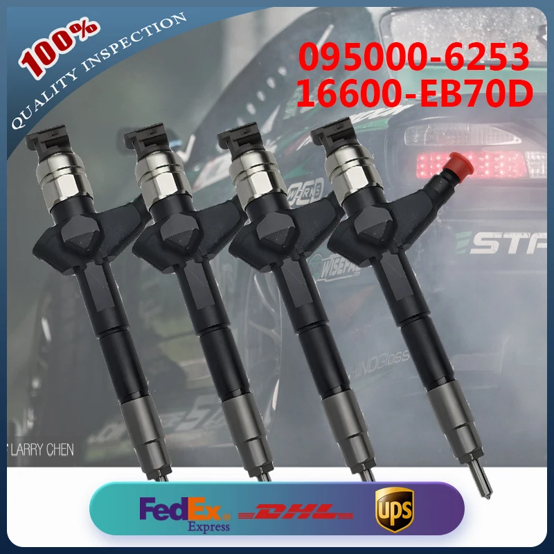

4PCS 095000-6250 095000-6252 095000-6253 16600-EB70A 16600-EC00 Common Rail Injector for Nissan Navara Pathfind YD25 DDTi D22