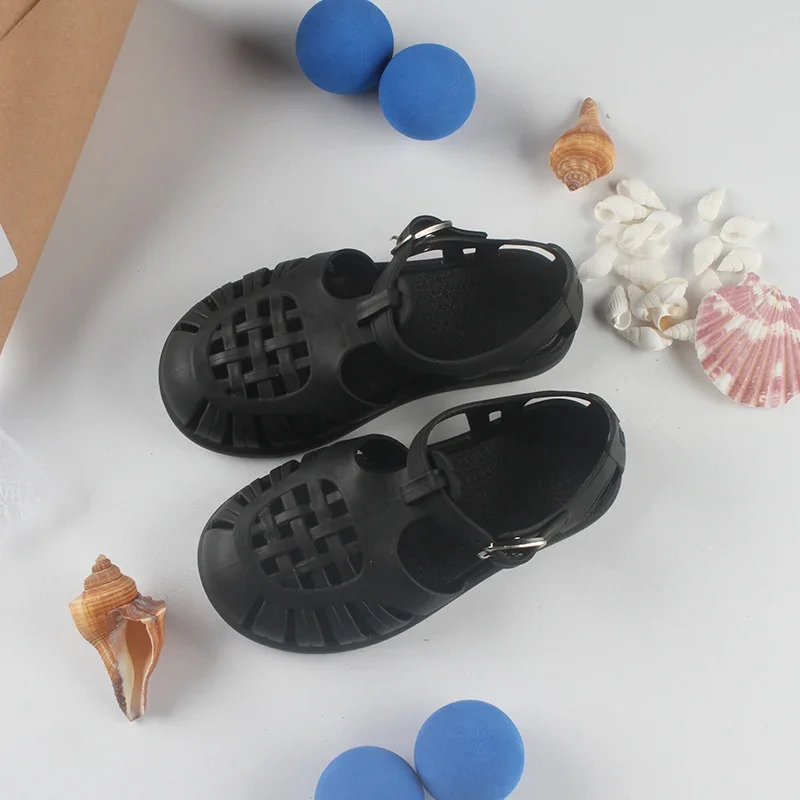 Children Summer Jelly Shoes Kid Solid Color Sandals Boys Girls Casual Beach Flat Bottom Hole Shoes Hollow Out Ventilate Sandals