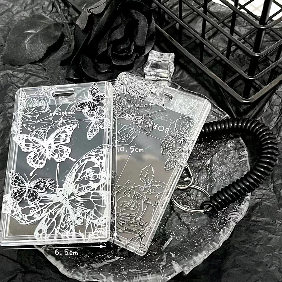 Sharkbang 1 set porta carte d'identità scolastiche con farfalla in acrilico, custodia per carte per studenti universitari, organizer per forniture educative