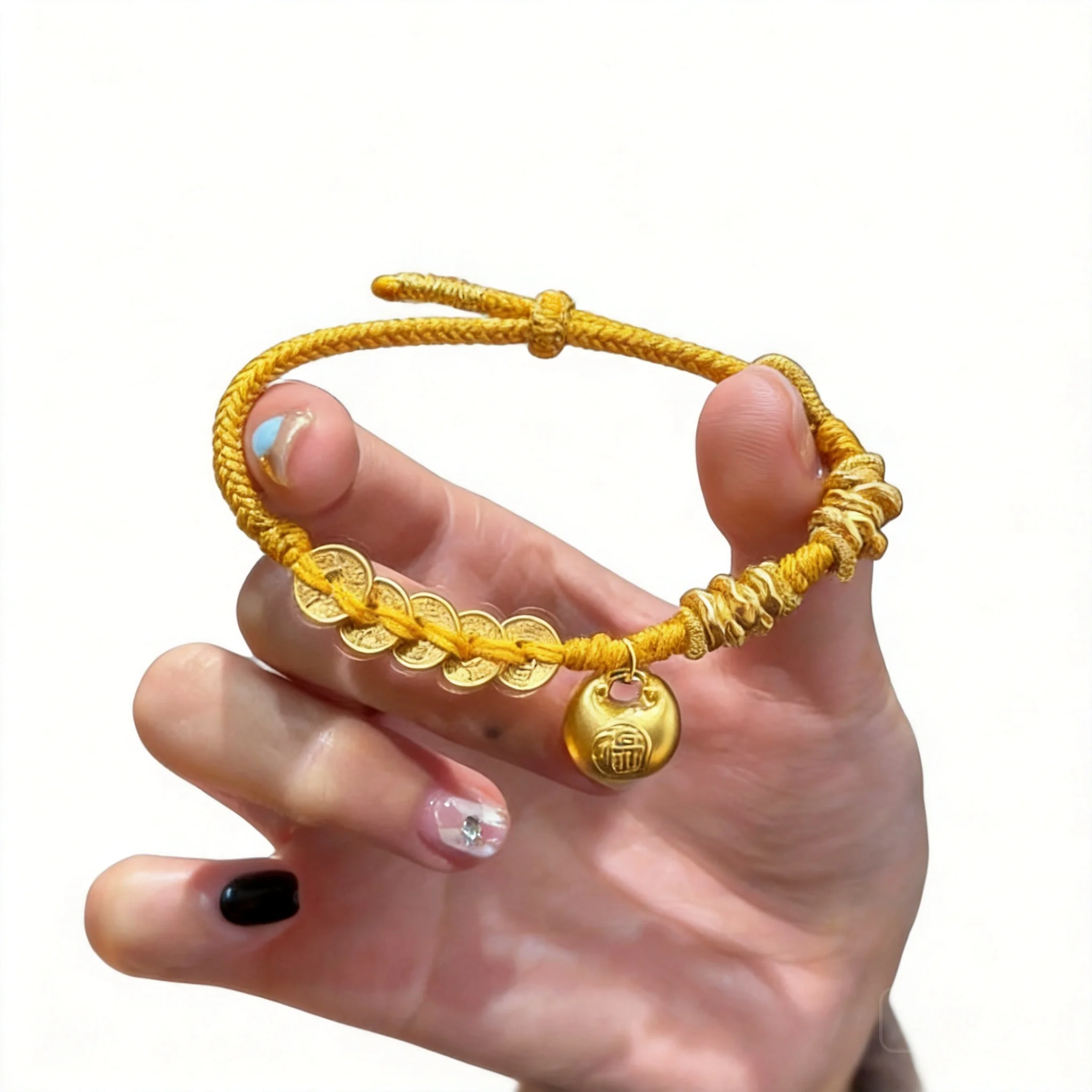 Chinese Style Lucky Wealth Attracting Golden Gourd Five Emperors Coins Handmade Braided Bracelet Vintage Sand Gold Adjustable