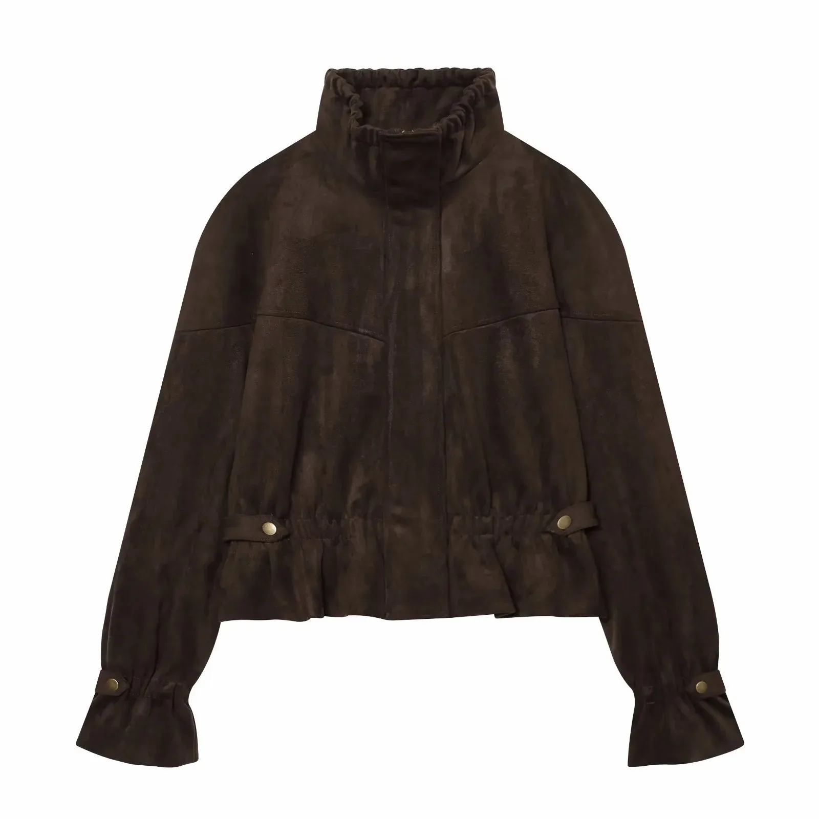 Damen 2026 Herbst Winter Retro Elegante Jacke Damen Kunstwildleder Lässiger Schicker Reißverschluss-Mantel Trendiger Streetwear-Pendlermantel Brauner Damenmantel – Detail 2