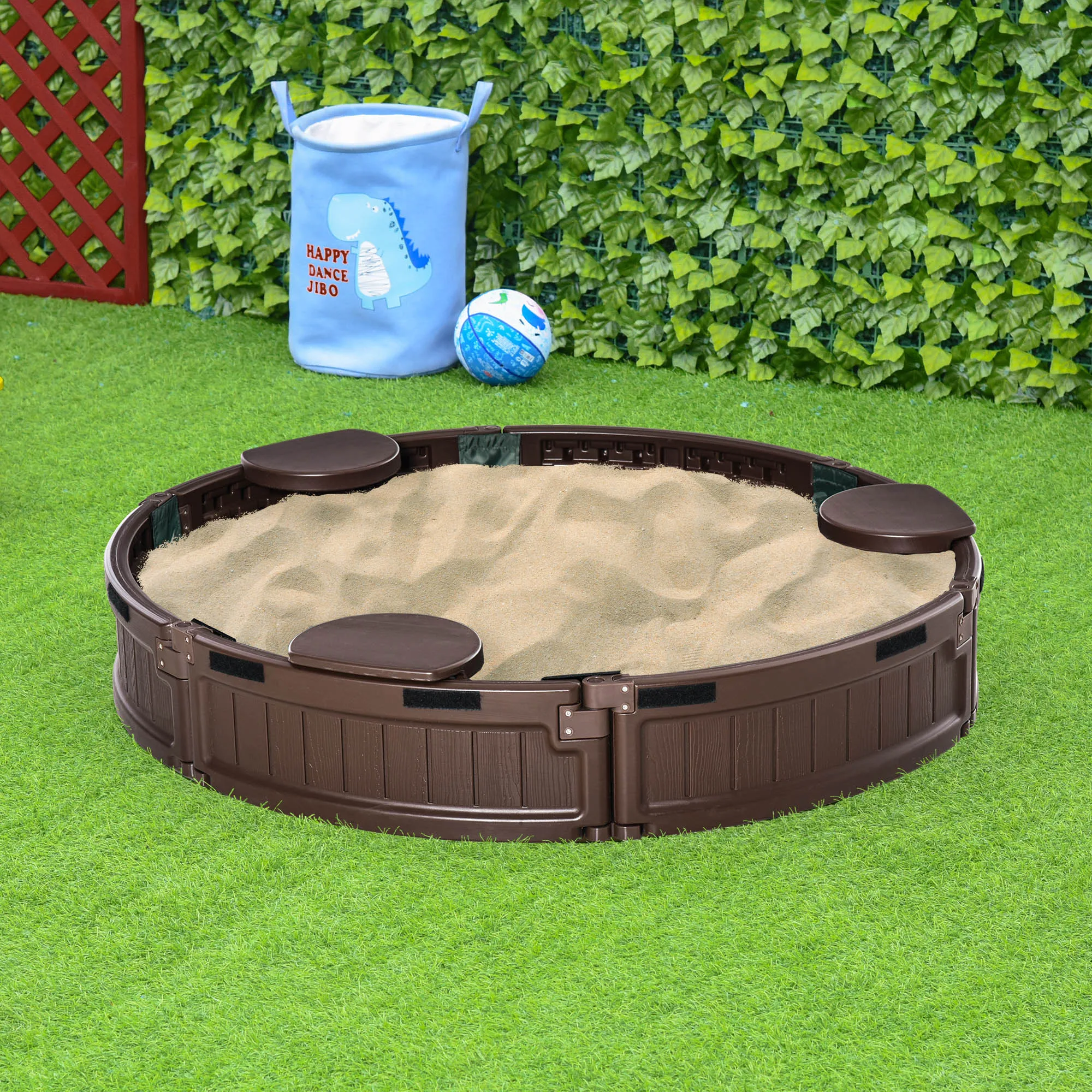 + 3 anni sandbox Outsunny con copertura marrone da 123x22,5 cm