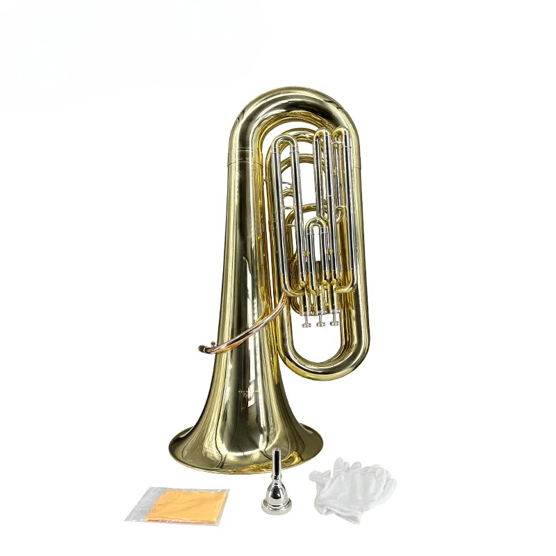 

China Sinomusik Factory Bb Key Golden Lacquer Yellow Brass Marching Tuba Custom Logo Wholesale Price Musical Instruments