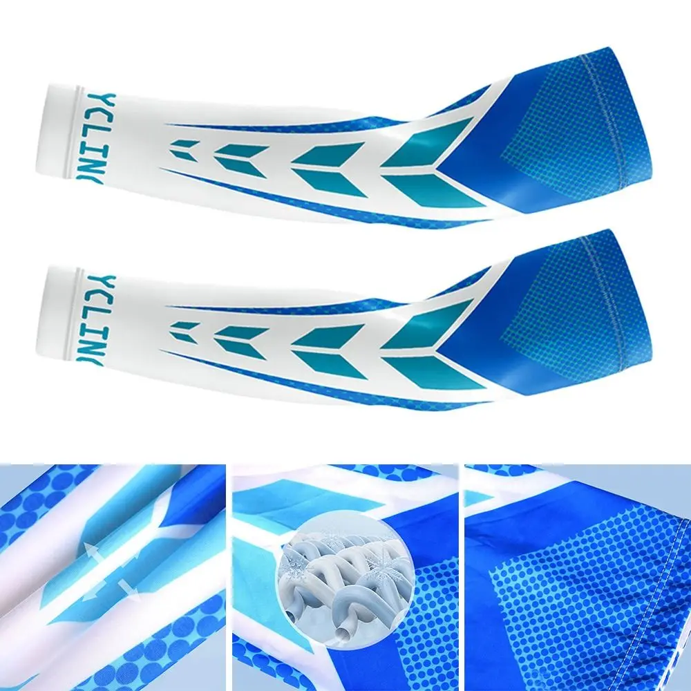1Pair Fashion Cooling Summer Arm Sleeves Ice Silk Elastic Sun Protection Arm Cover Running Sports Cycling Driving Gloves Men