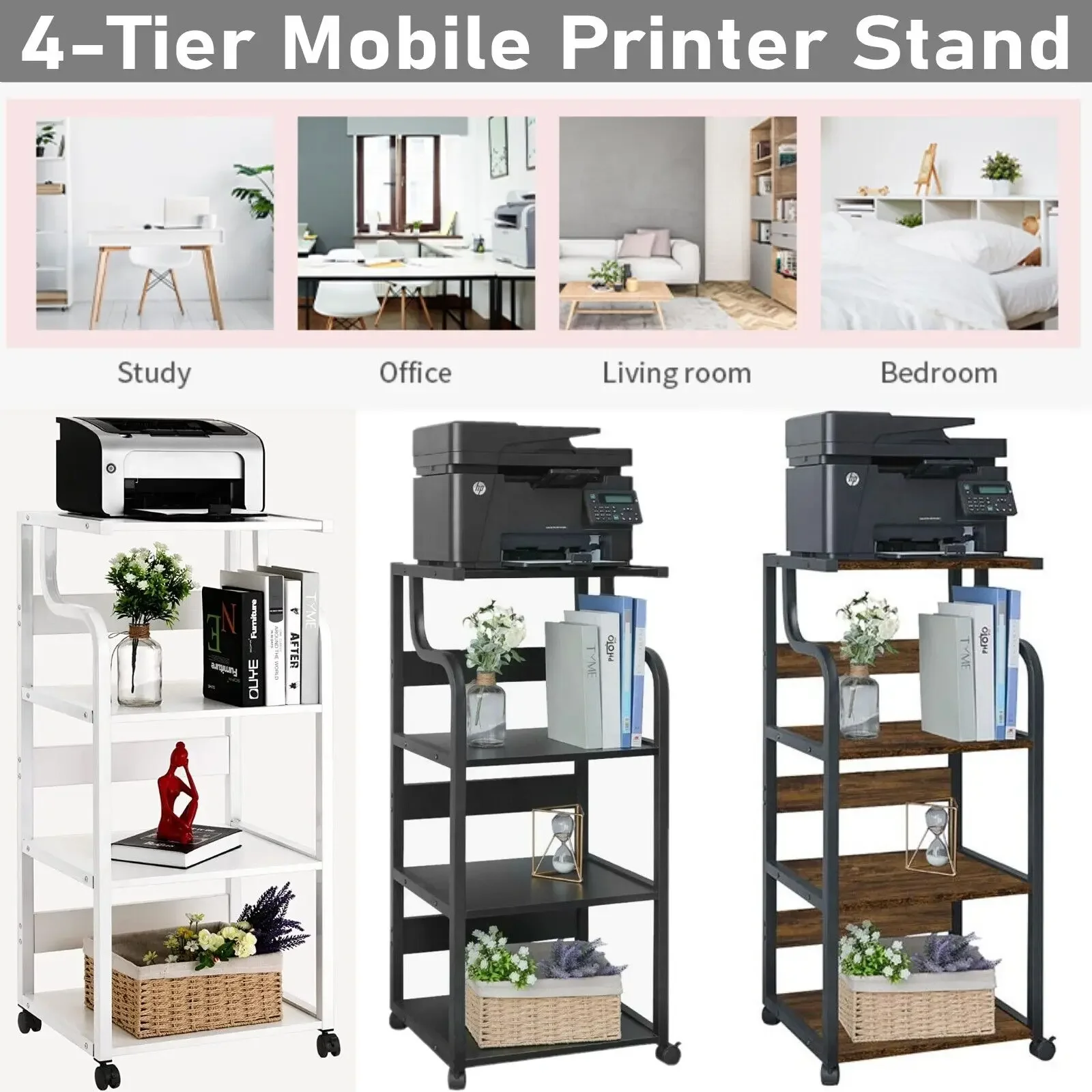 Homfa Mobile Printer Stand Scaner Rolling Cart Home Office Storage Organizer Rack Desk Organizers