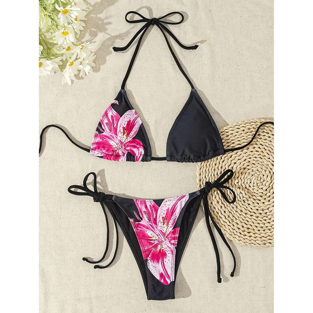 XS - L, Bikini mit Blumen- und Leopardenmuster, Damen-Badebekleidung, zweiteiliger Bikini, Badeanzug, Badebekleidung, Modell V6424. – Detail 6