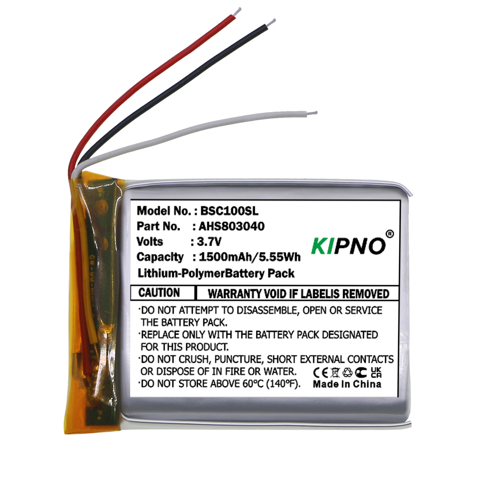 

KIPNO Li-Polymer Speaker Battery AHS803040 for BOSE 3.7V, 1500mAh Compatible with BOSE SoundWear Companion