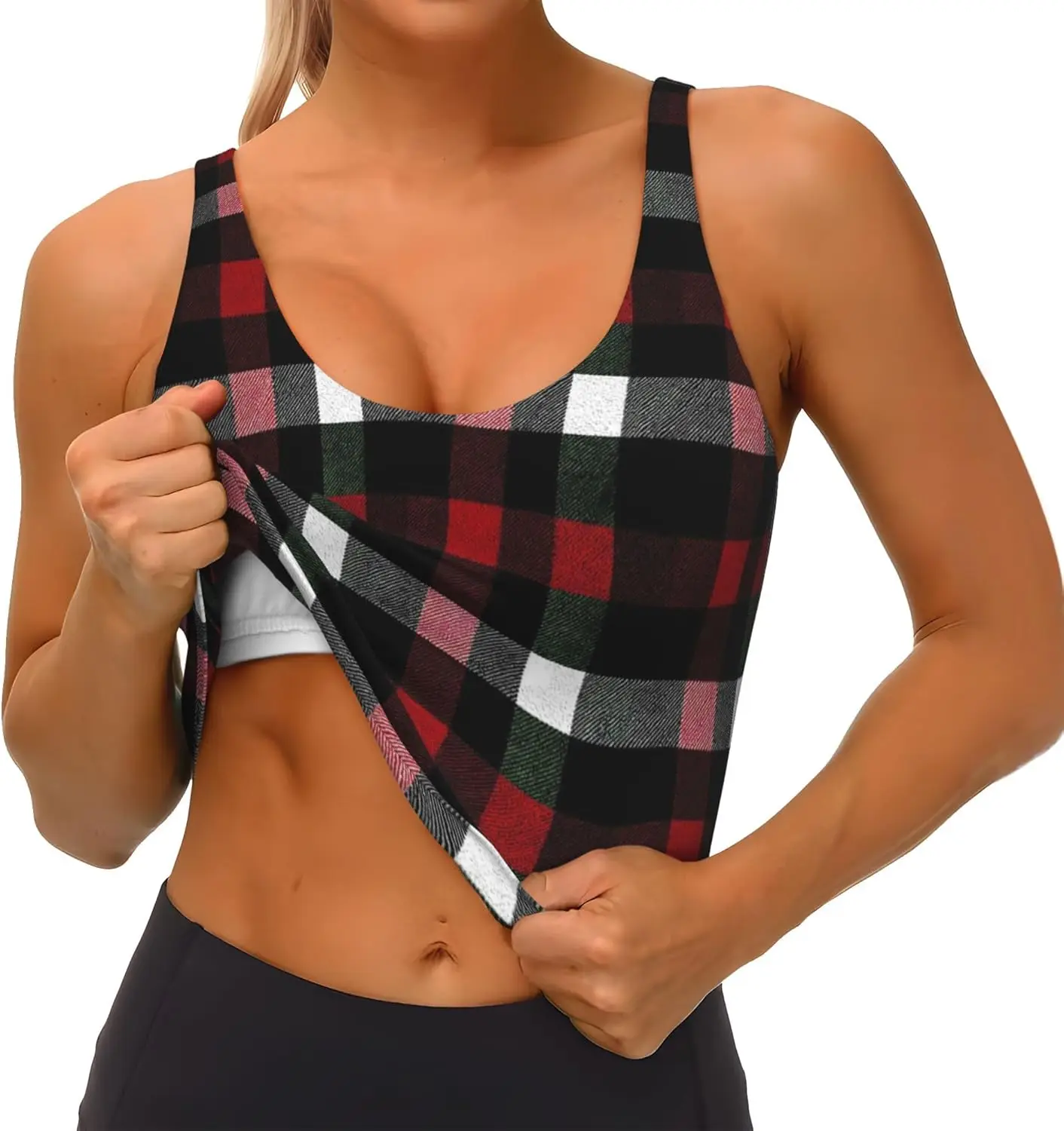 Buffalo Plaid with Multicolor Pattern Womens Sports Bras Yoga Workout Crop Top with Removable Pads