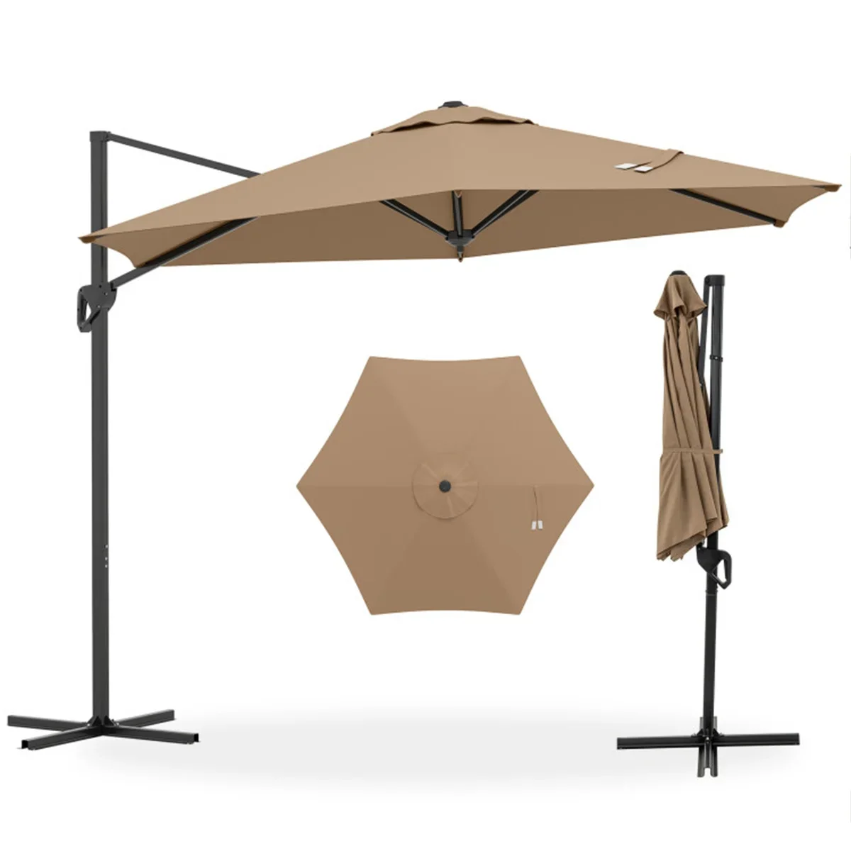 9x8.2FT Cantilever Patio Umbrella, Double-Tier Vented Offset Umbrella for Garden Pool-Brown