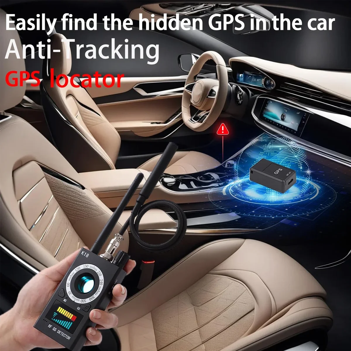 K18 Anti Spy Detector RF GS Signal Finder for Hidden Camera GPS Tracker with Magnetic Probe and Laser Light Assistance