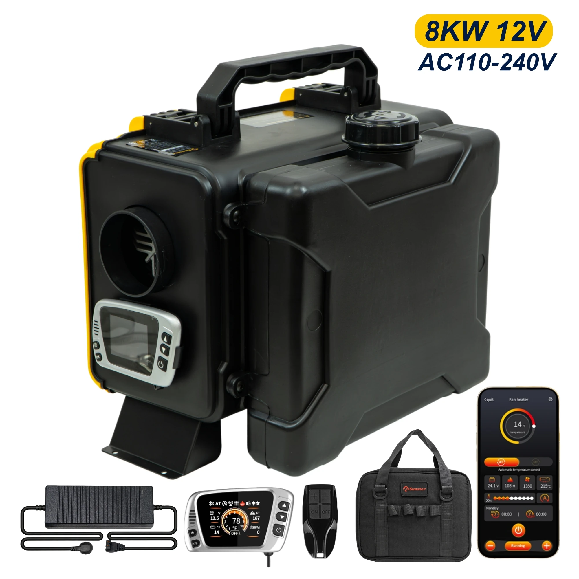 Image of 8KW 12V 220V Tragbarer Diesel-Luftheizer mit Bluetooth-App, automatischem Thermostat und verbessertem internen Loop-System, Standheizung für Wohnmobile und Camper