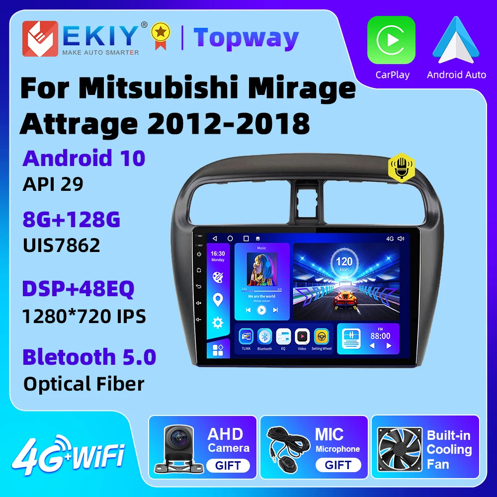 

Автомагнитола EKIY для Mitsubishi Mirage Attrage 2012-2020, Авторадио на Android 10, навигация Carplay, GPS, 4G, Wi-Fi, без DVD плеера