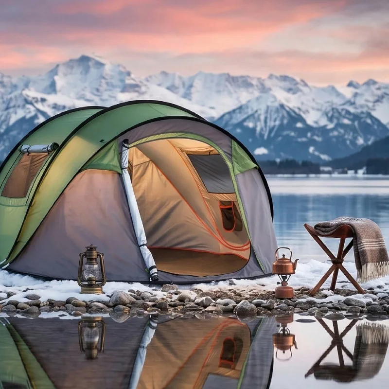 4-Person Instant Pop-Up Camping Tent – Waterproof Family Shelter With Front Awning & Dual Mesh Doors, Automatic Setup For Beach, Festival & Backyard