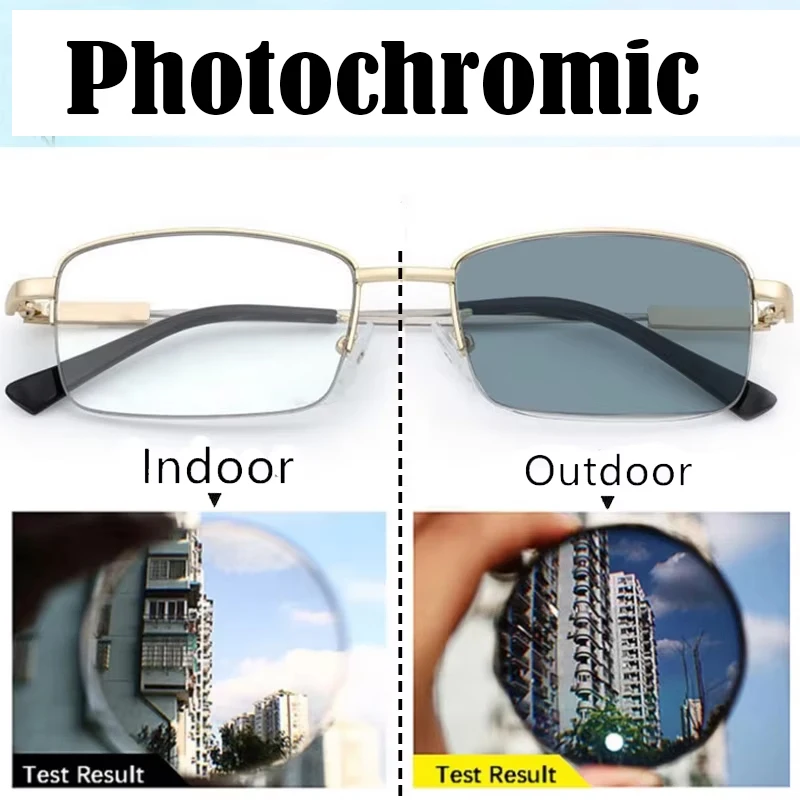 Titan fern und nah Photochrome Lesebrille mit doppeltem Verwendungszweck Progressive multifokale Smarth-Brille Anti-Blue-Ray-Halbrahmen