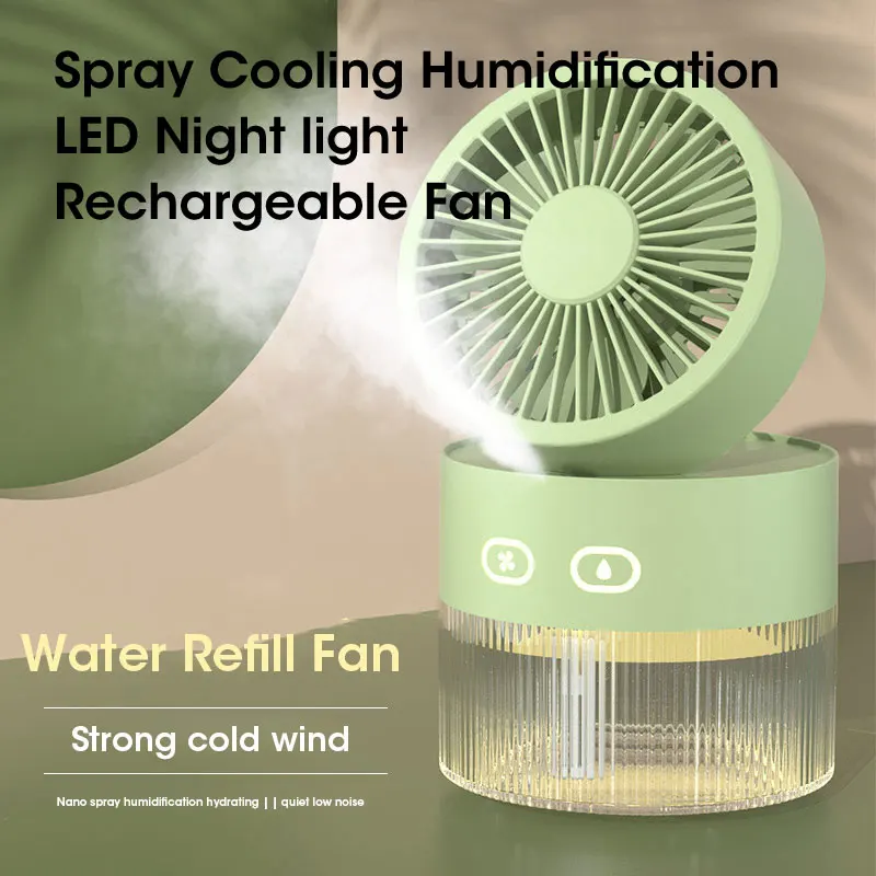 

Spray Cool Fan Mini Fan Desktop Turbine Foldable Cold Air Humidification Spray Fan Multifunctional Night Light Rechargeable Fan