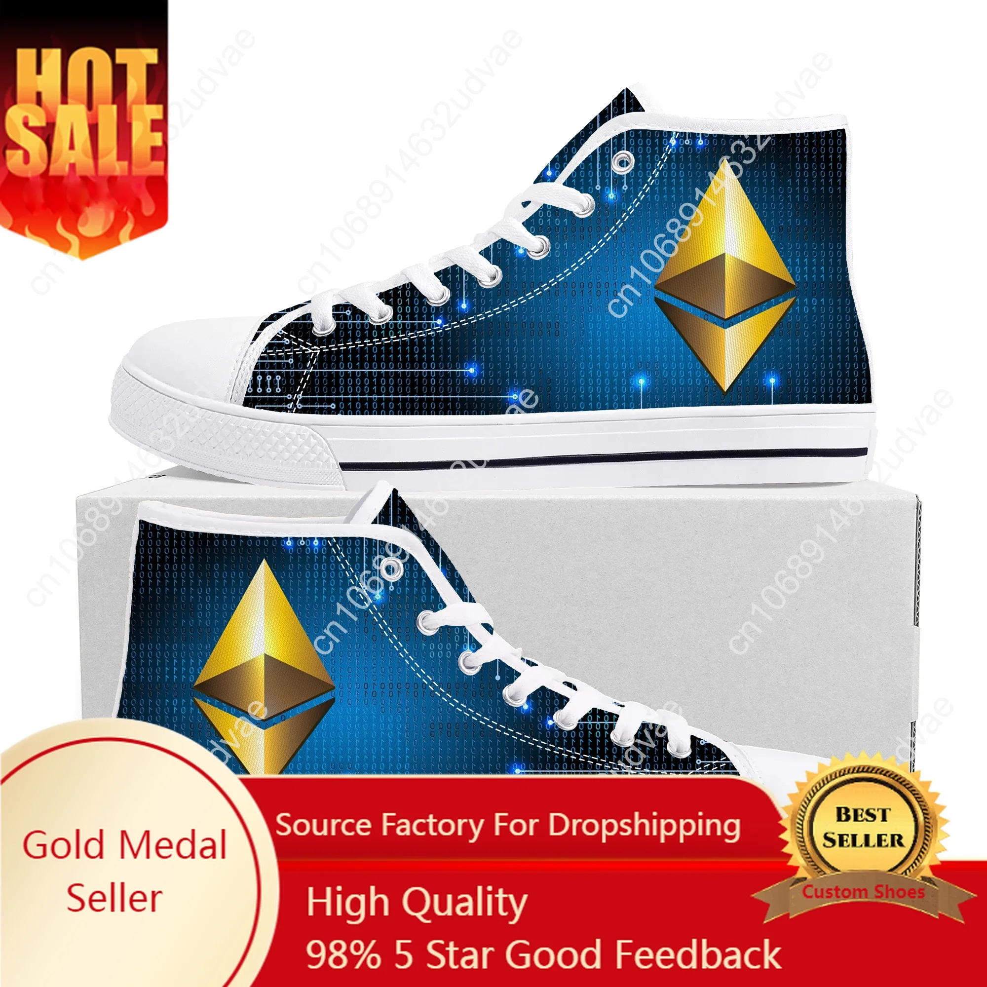 Ethereum Cryptocurrency Miner ETH Coin High Top Sneakers Mens Womens Teenager Canvas Sneaker Casual Couple Shoes Custom Shoe