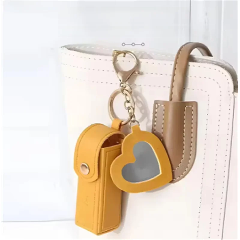 Multi-color Portable Lipstick Bag, Mini Heart Shaped Design with Mirror, Cosmetic Storage Pouch