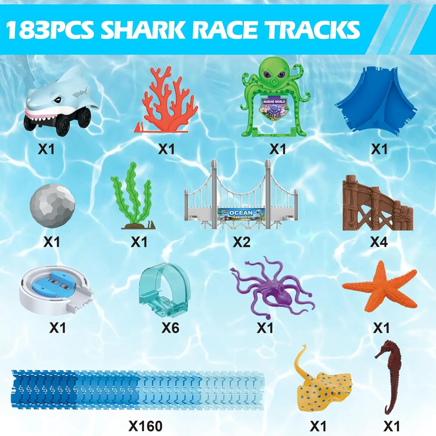 VATOS Track Toys Shark Race Car Toy for Boys Girls età 3 + pieghevole flessibile racetack Cars Ocean Train Toy STEM Educate Kid Set