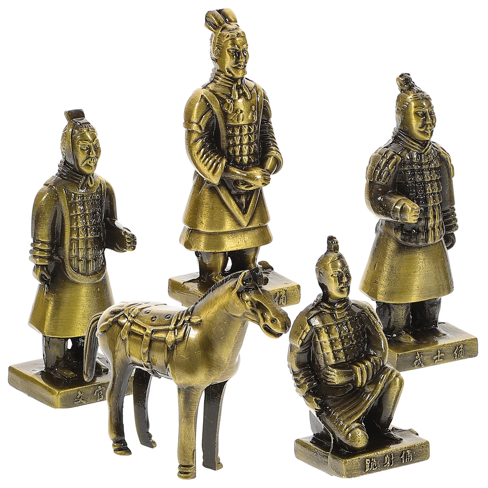 

1 set Terracotta Warriors Figurine Decor Retro Statues Home Chinese Alloy Desktop Decorations Metal Craft Horses Adornment