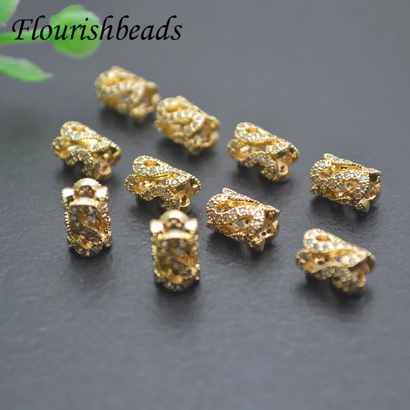 Imagem -03 - Pave Zirconia Beads para Jóias Faça Você Mesmo Loose Metal Beads Grande Hole Boa Qualidade Colar e Pulseira 6x9 mm