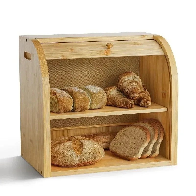 [2026] Counter de cuisine moderne à 2 étages, boîte à pain à Double couche, conteneur de stockage en bambou de grande capacité, offre spéciale