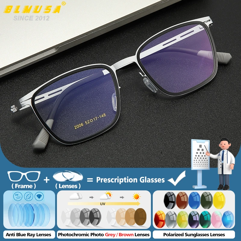 

BLMUSA New Lightweight Square Prescription Glasses Men Anti Blue Ray Progressive Eyeware Photochromic Myopia Business Eyeglasses