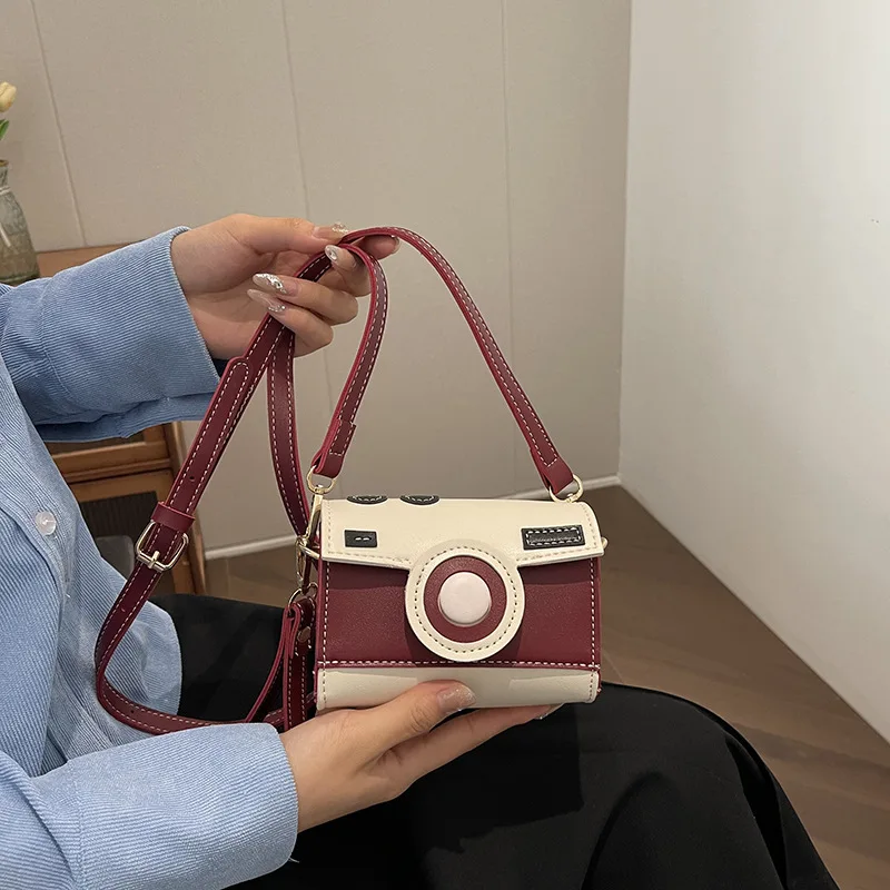 KK  Soft Girl Shoulder Little Fresh Sweet Dreamy Funny Camera Cute Contrasting Color Crossbody Bag For Women bags female